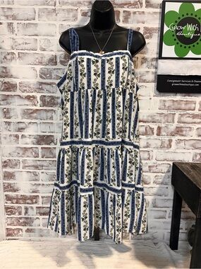Melonie Blue & White Floral Tiered Sundress - Women mid length
